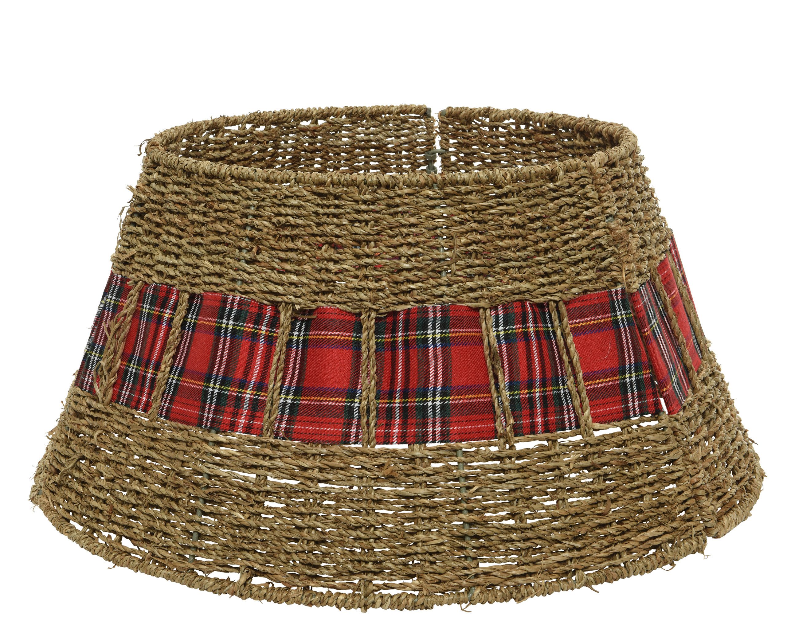 Kaemingk Weihnachtsbaumdecke, Weihnachtsbaumrock 70x28cm Seegras mit Tartan Motiv Natur Braun / Rot