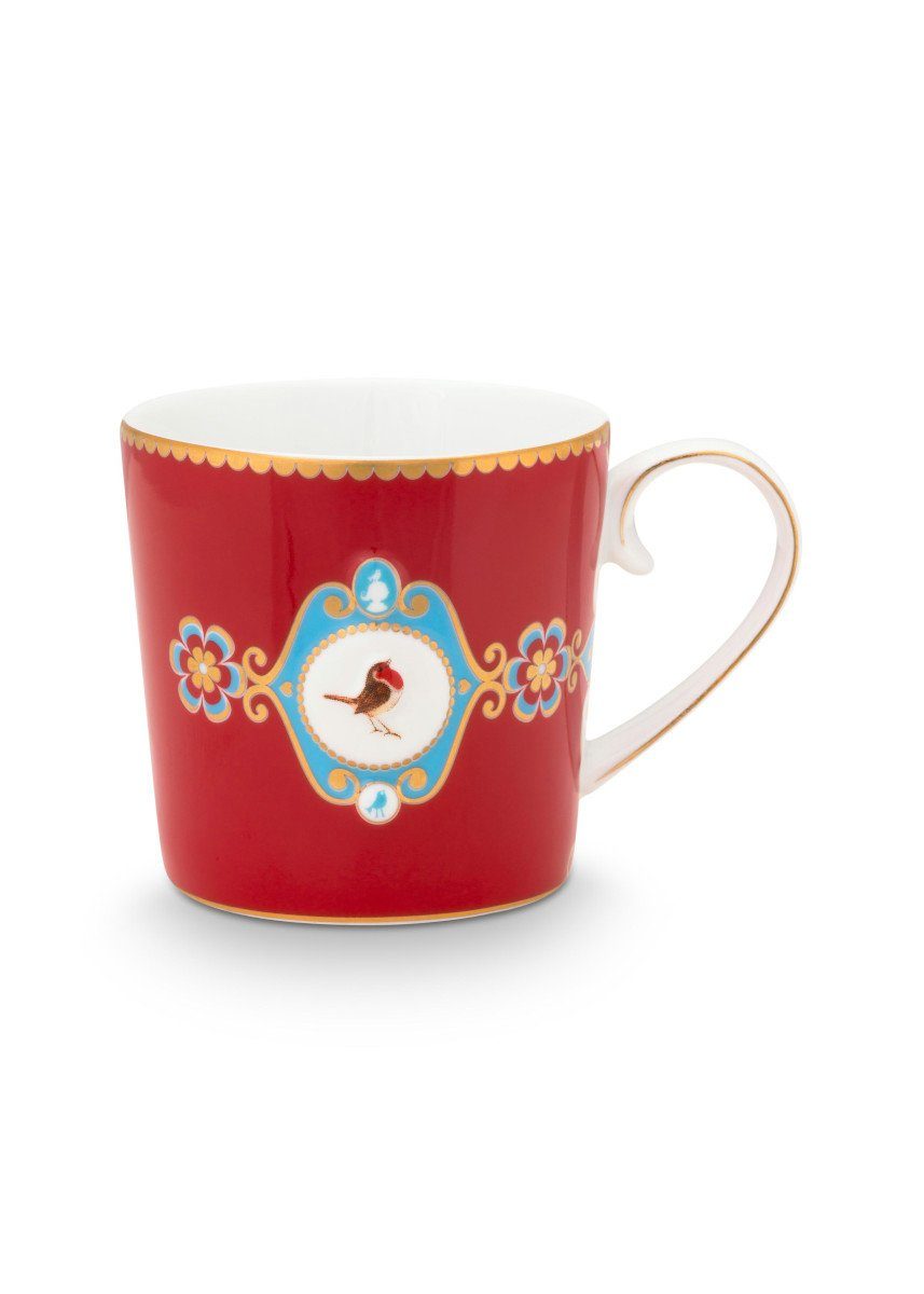PiP Studio Tasse Love Birds Medaillon Tasse rot 150ml, Porzellan, Mug Small Love Birds Medallion Red 150ml