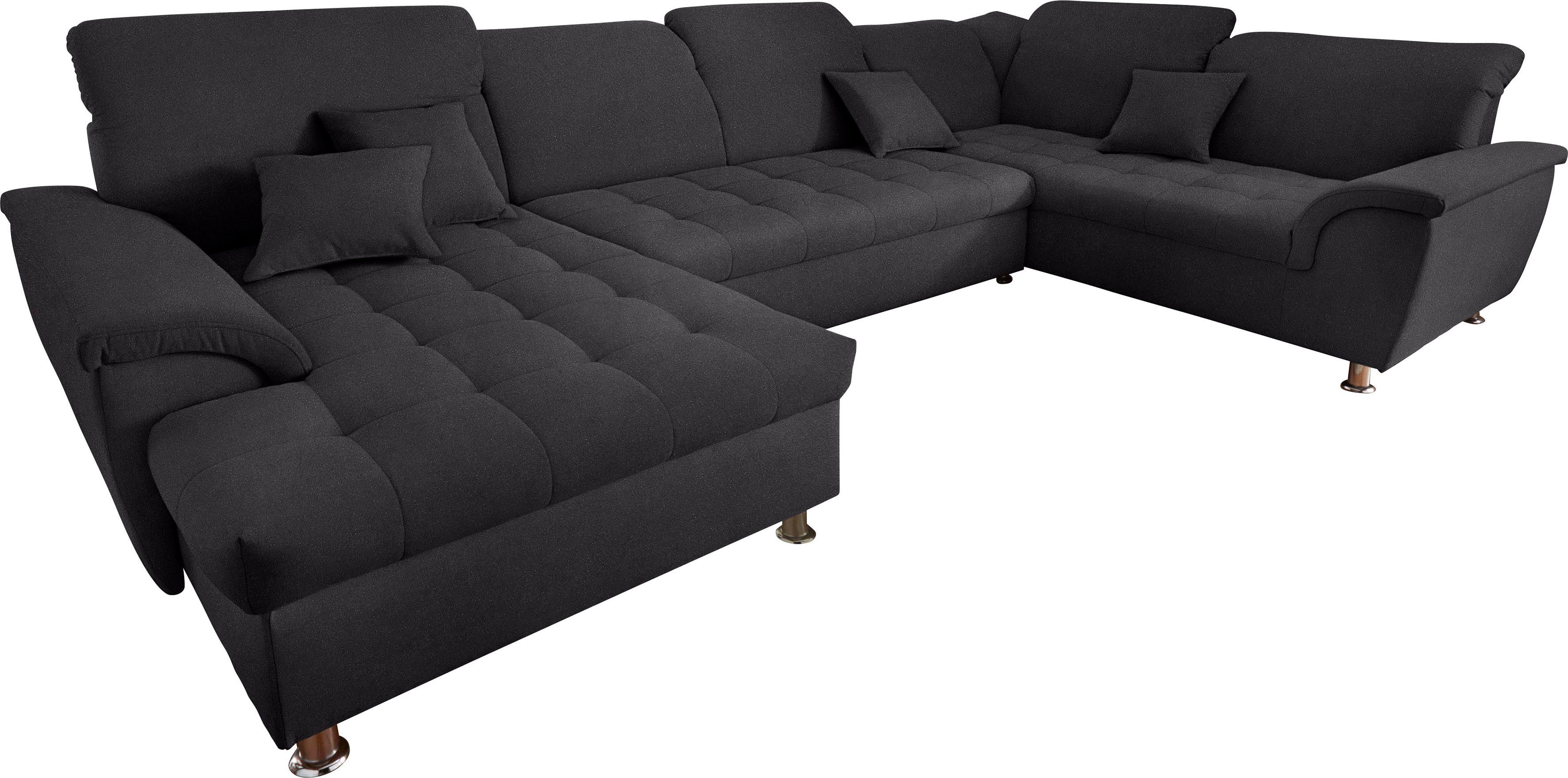 DOMO collection Wohnlandschaft Franzi optional mit Bettfunktion, Bettkasten & Kopfteilverstellung, XXL-Sofa, Recamiere links, graphite, B/T: 352/214 cm