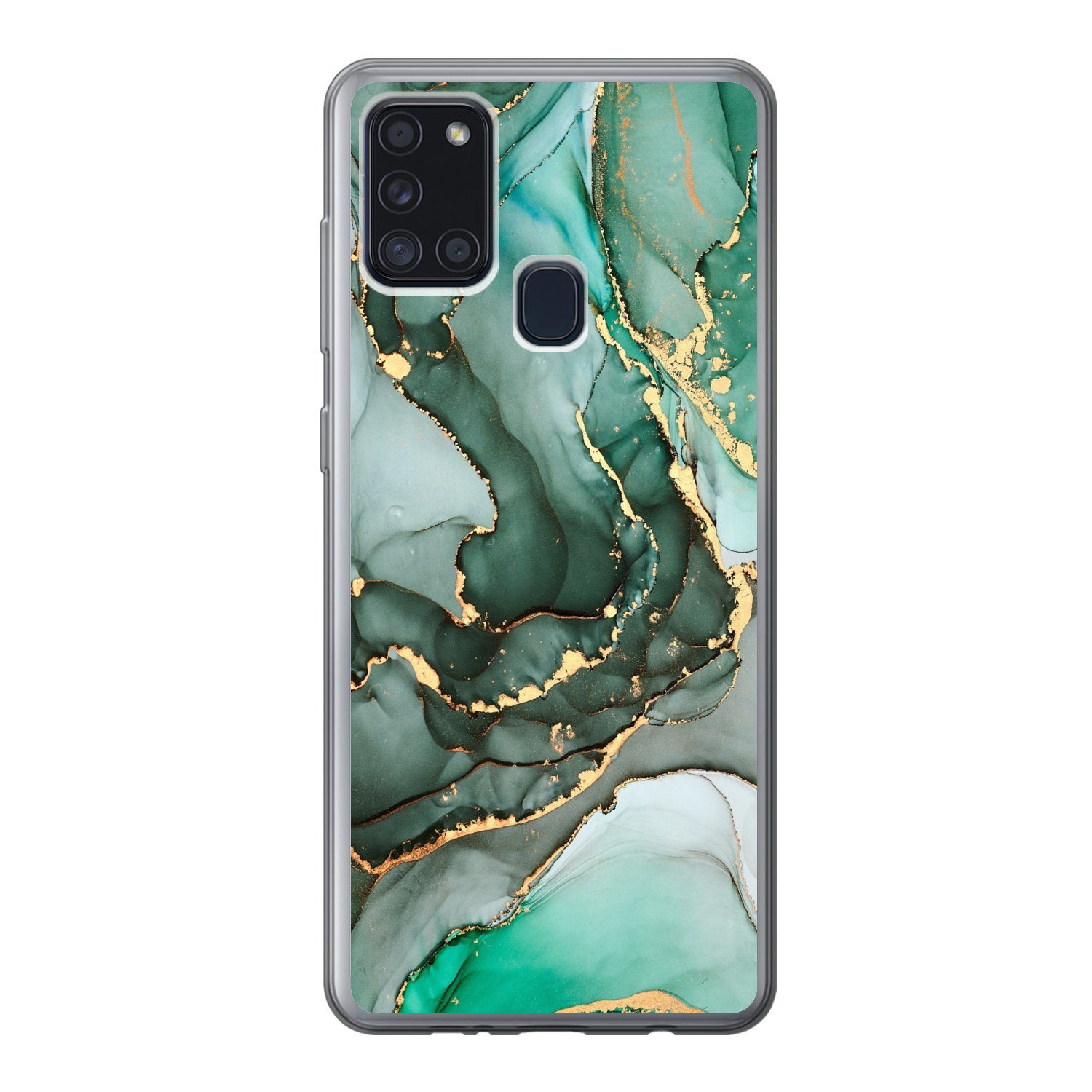 MuchoWow Handyhülle für Samsung Galaxy A21s Gold - Marmor - Grün - Luxus - Marmoroptik - G, Smartphone-Bumper, Print, Handy Schutzhülle Dünn