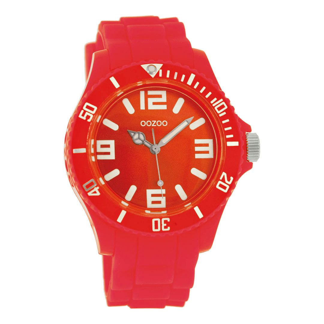 OOZOO Quarzuhr Armbanduhr, Fluo Pink, Silikonband, 43 mm – sportliche Damenuhr C4282