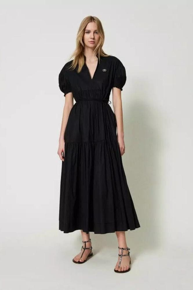 TWINSET Maxikleid Maxikleid aus Stretchpopeline