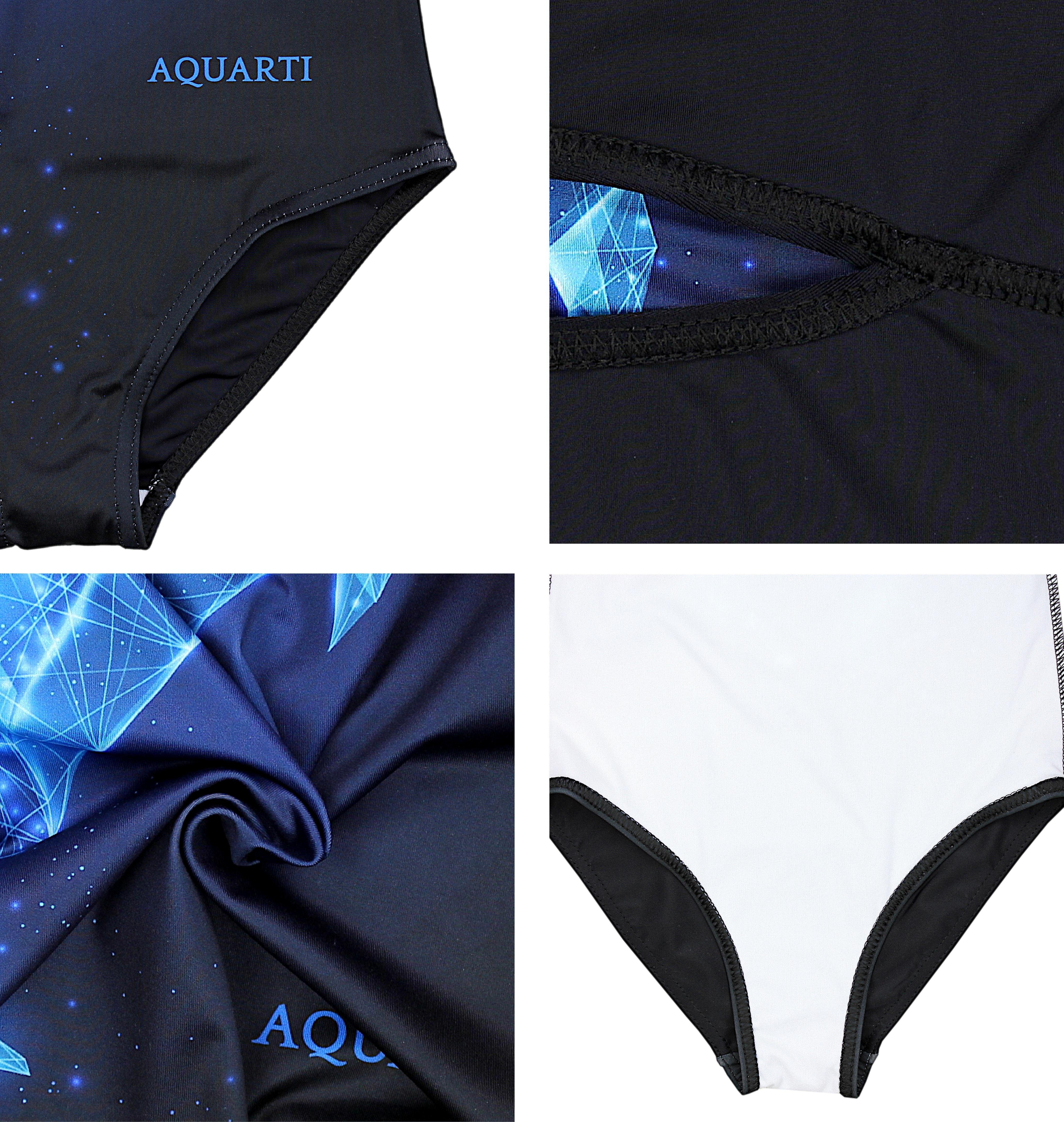 Mädchen Aquarti Badeanzug Delfin Digital Print Badeanzug Aquarti Ringerrücken Blau mit Schwarz /