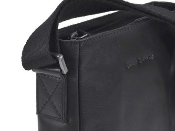 Greenburry Umhängetasche Pure Black, kleine Schultertasche 19x22cm, Reißverschlussfächer, Leder schwarz