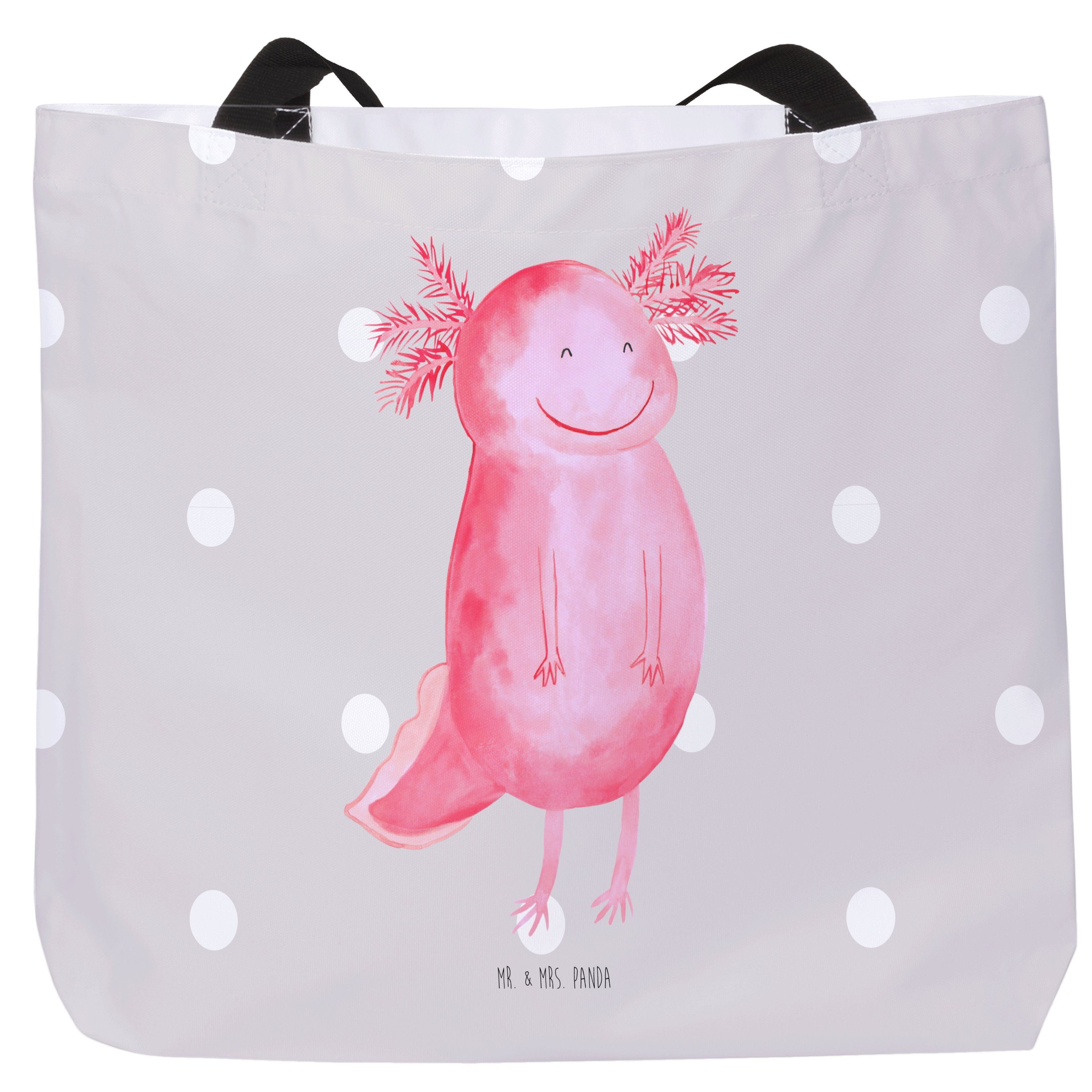 Mr. & Mrs. Panda Shopper Axolotl glücklich - Grau Pastell - Geschenk, Beutel, Einkaufstasche, (1-tlg)