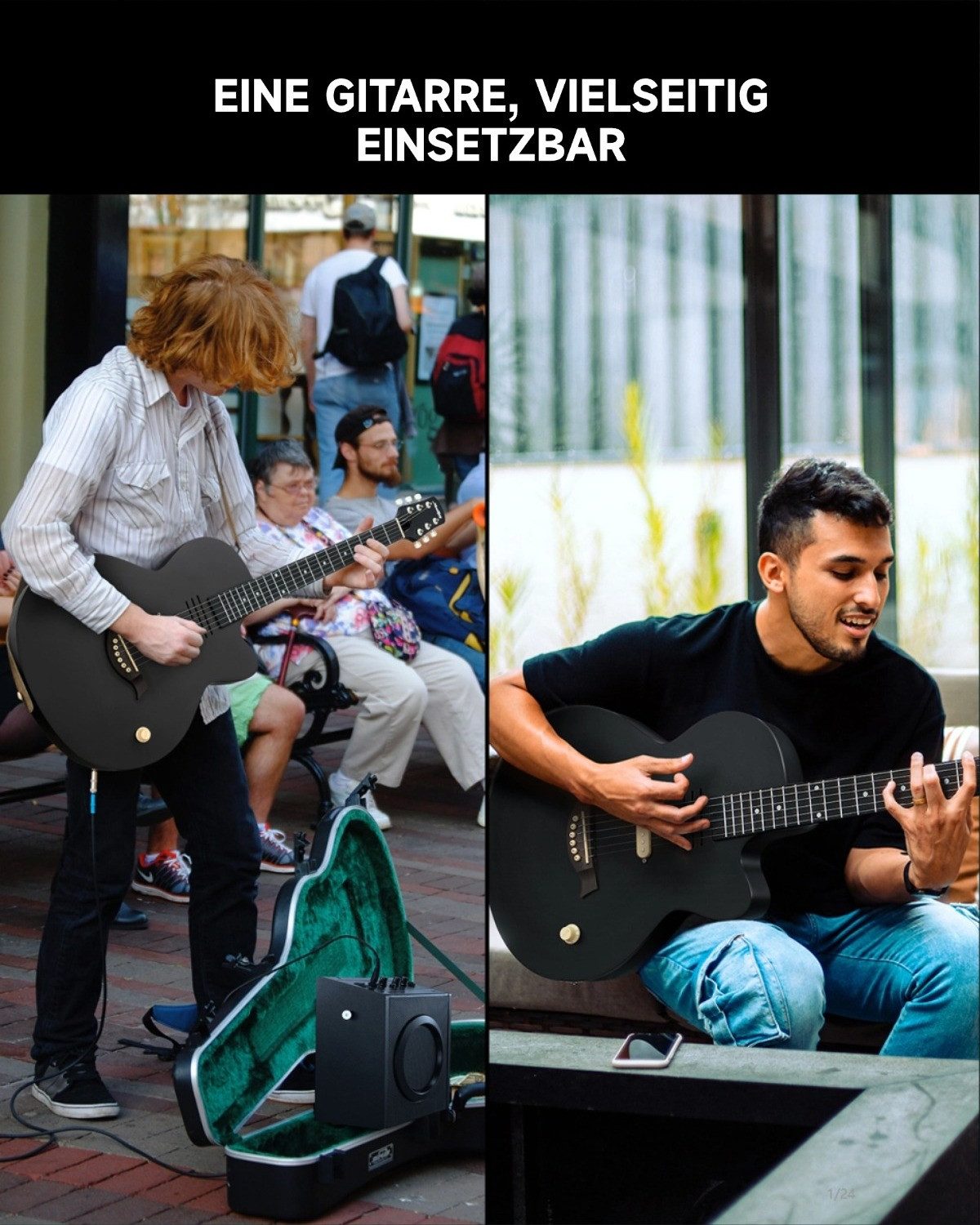 Moukey Akustikgitarre BCC-100 Westerngitarre elektrisch Komplettset inkl. Gigbag Stimmgerät, LP, mit Gigbag, Gurt, Stimmgerät, Schlagbrett, für Anfänger in voll – Bild 2 von 5