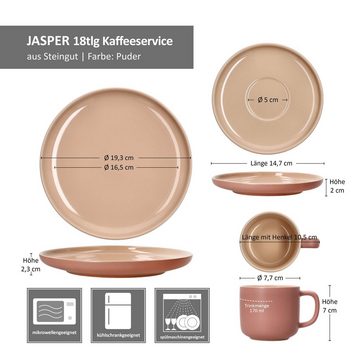 Ritzenhoff & Breker Kaffeeservice Ritzenhoff 18tlg Kaffeeservice Jasper Puder 6 Personen, Steingut