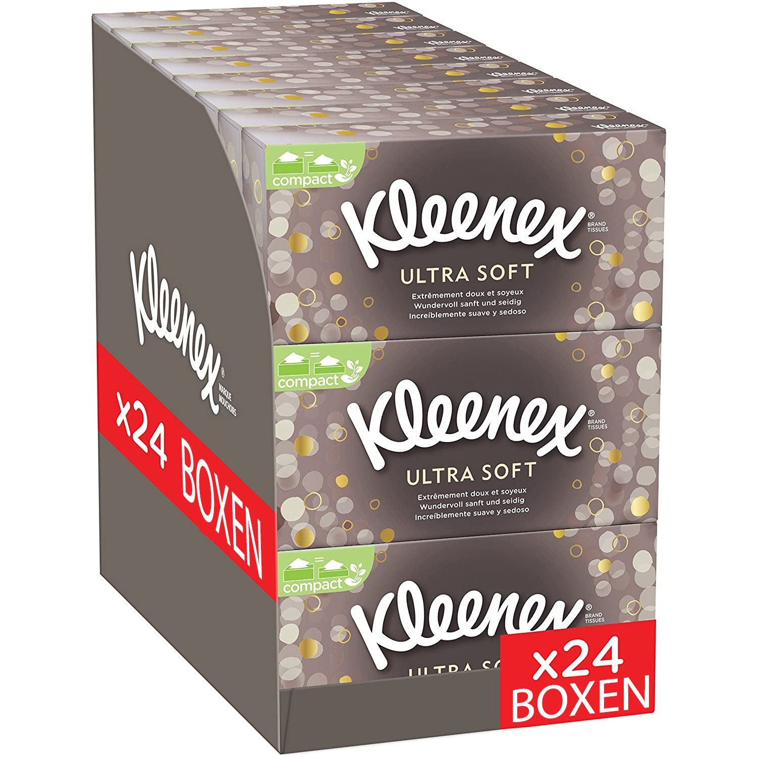 KLEENEX Салфетки для лица Салфетки для лица-Boxen Ultra Soft, 3-lagig 24 Boxen à 64 Платки (Vorratspackung), Kosmetiktuch