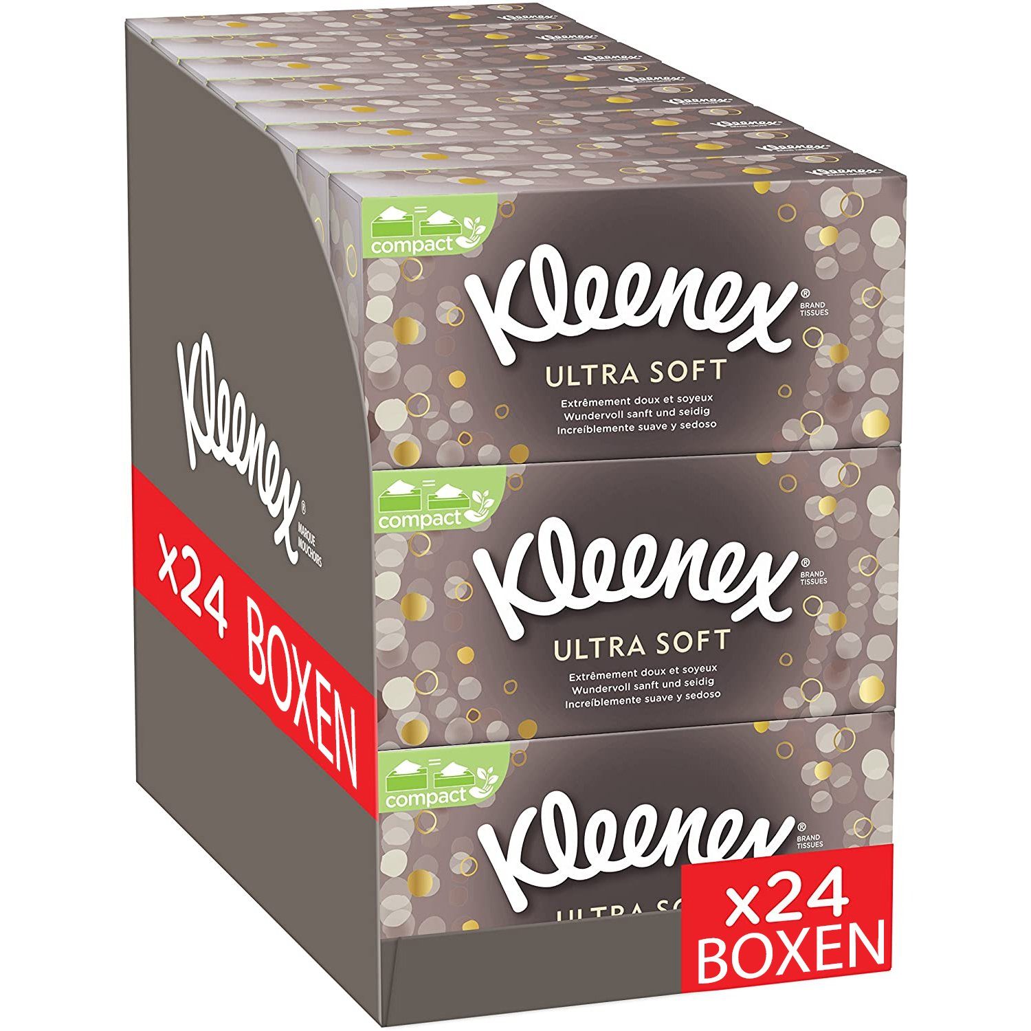 KLEENEX Kosmetiktücher Kosmetiktücher-Boxen Ultra Soft, 3-lagig, 24 Boxen à 64 Tücher (Vorratspackung), Kosmetiktuch