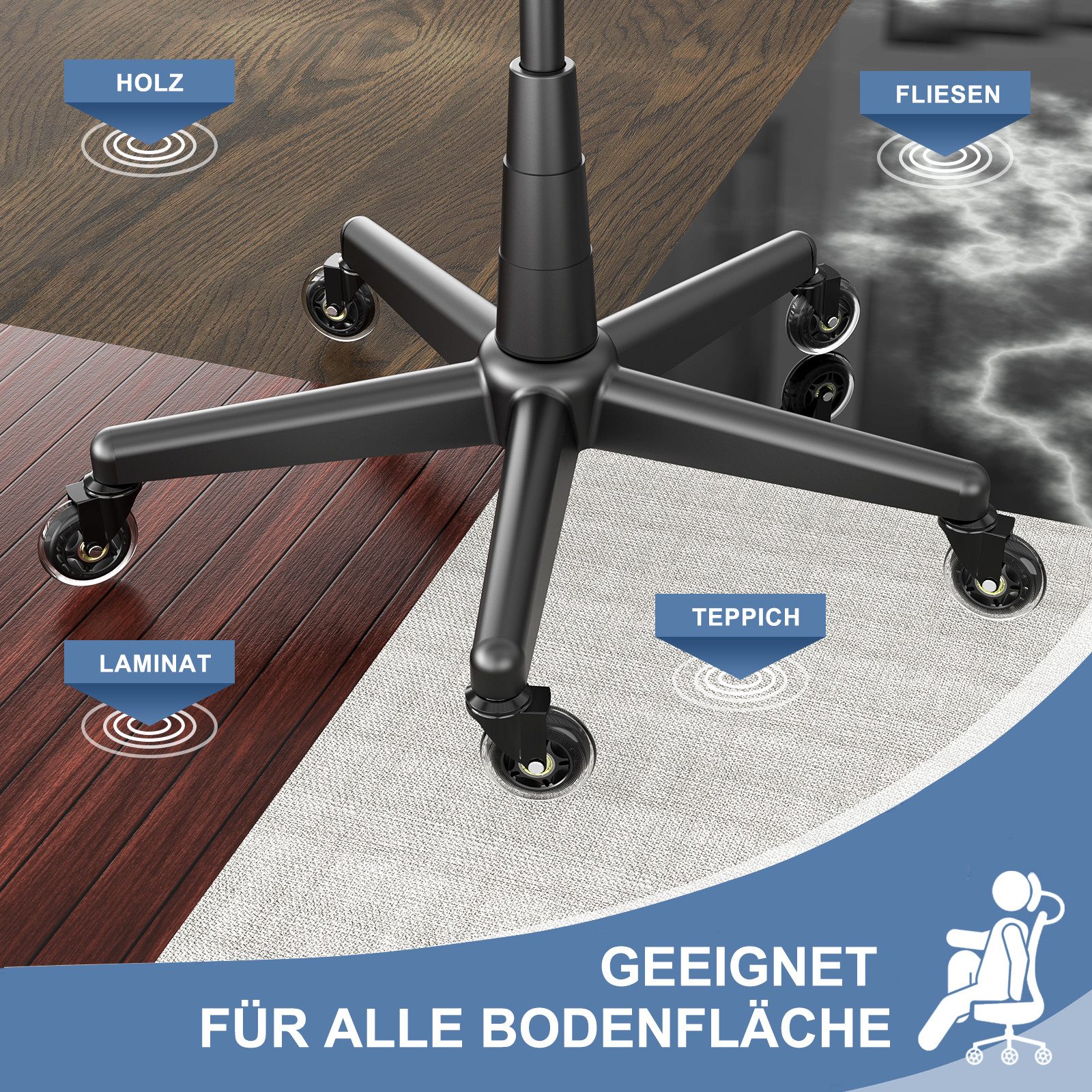 Ferghana Stuhlrolle Bürostuhl Rollen,11mm x 22mm Rollen für Bürostühle, (Set, 5er Set), 5er Set Universal Hartbodenrollen für Bürostuhl Stuhlrollen – Bild 5 von 5