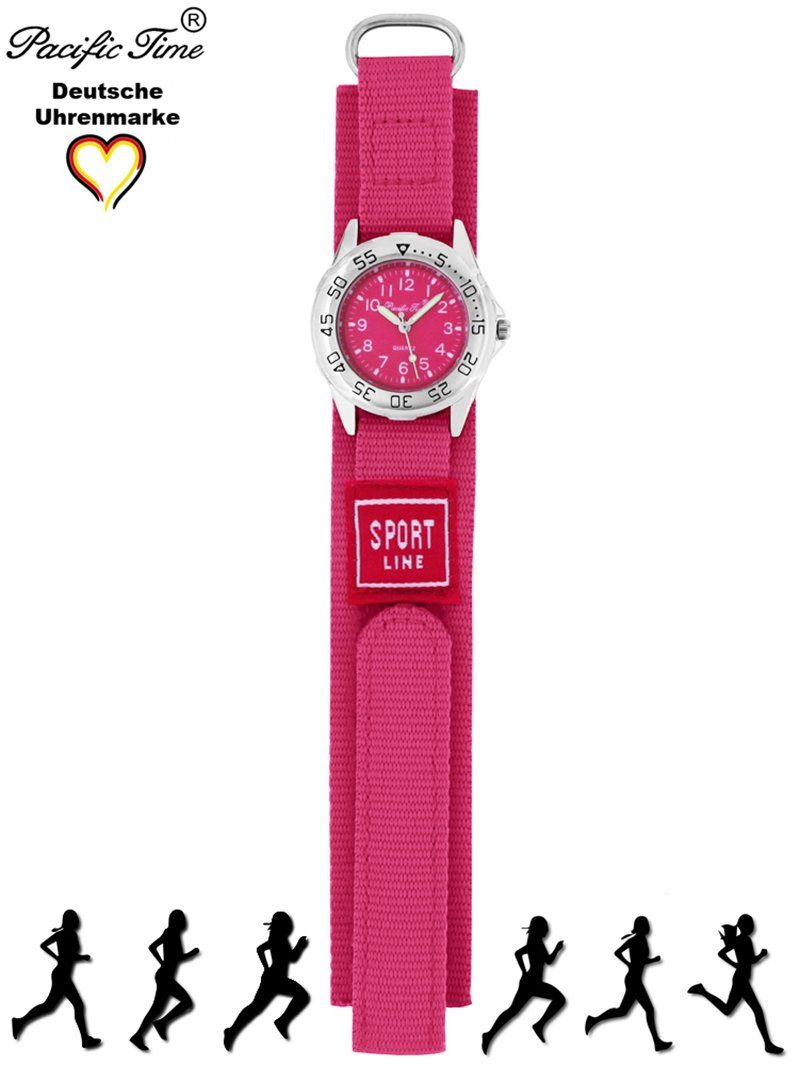 Gratis Versand Pacific Armbanduhr rosa Stoffarmband Quarzuhr Kinder Klettverschluß, Sport schwarz Time