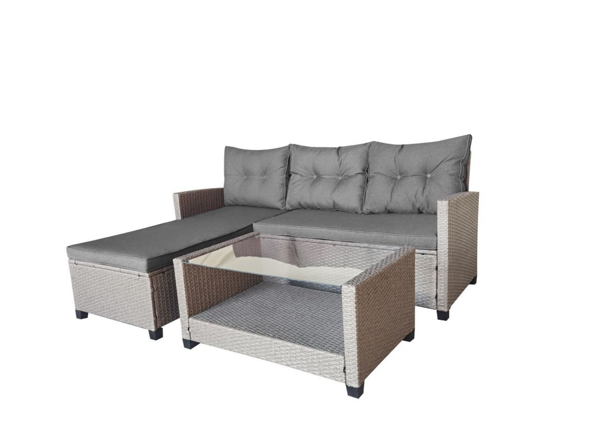 Happy Home Gartensofa Ecklounge-Set 8tlg. graues Rattan mit Sitzkissen in grau