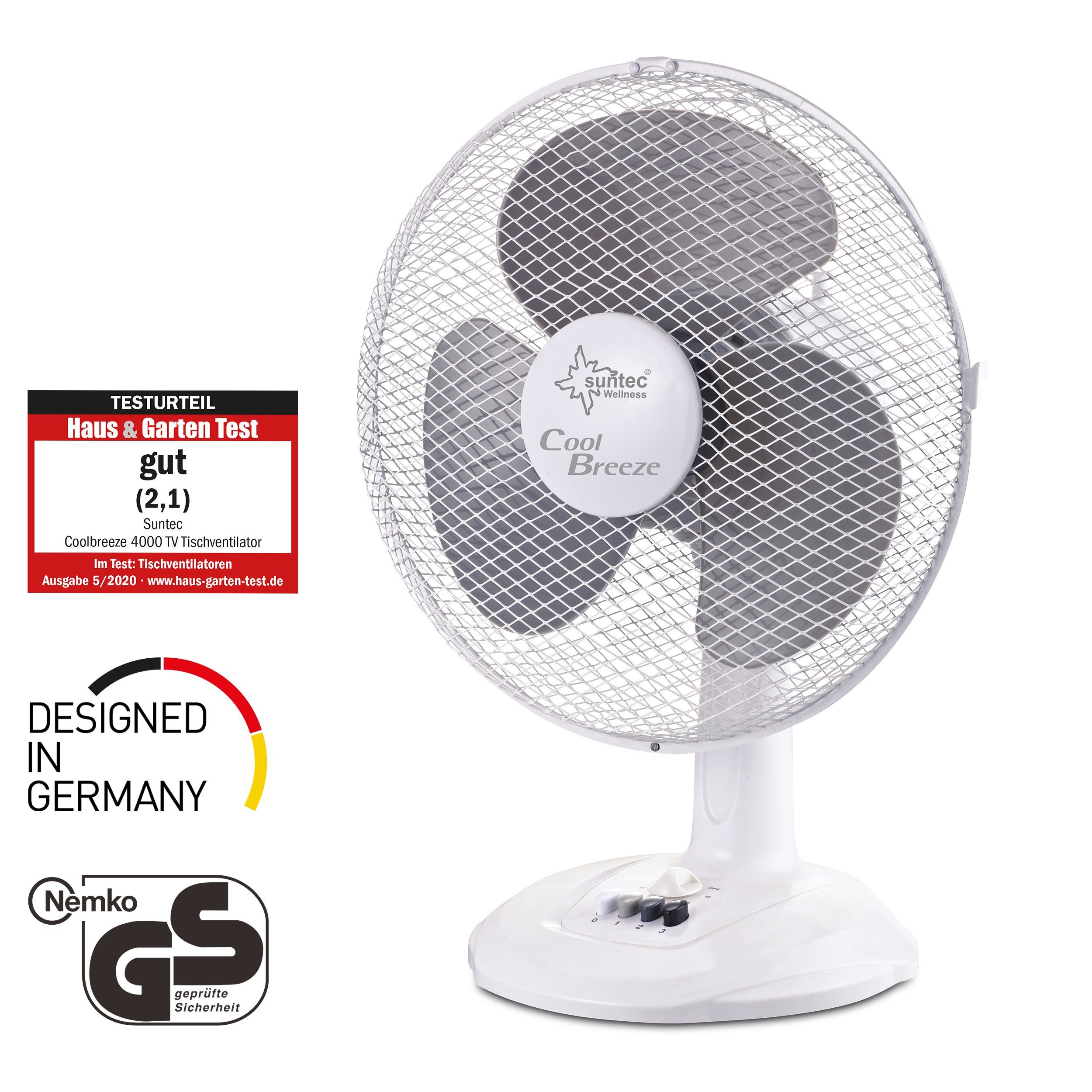 Ventilationsstufen Tischventilator W Timer, inkl. 45 Wellness TV, CoolBreeze Ventilator und Fan, 4000 Suntec 3