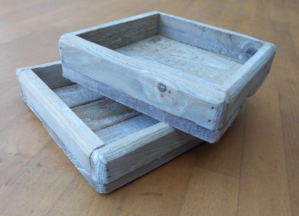 Deko-Impression Dekotablett Rustikales Tablett-Set, (2 Stück) Holz massiv quadratisch grau-beige (2 St)