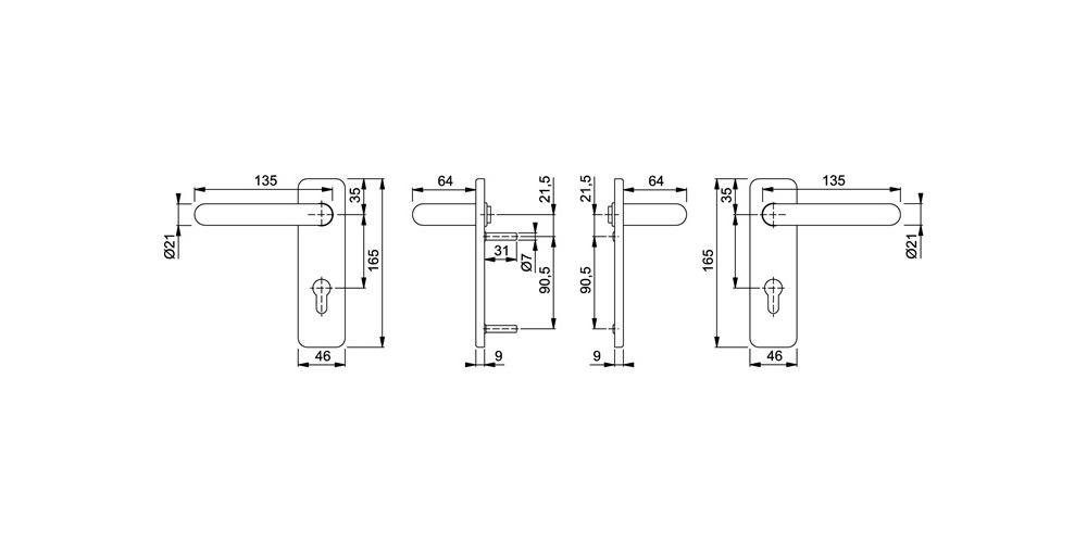 HOPPE Türbeschlag Feuerschutzgarnitur DIN käntig Kunststoff Türstärke mm F9005M PZ 40-66 FS-K138/202K rechts links / Paris D/D für