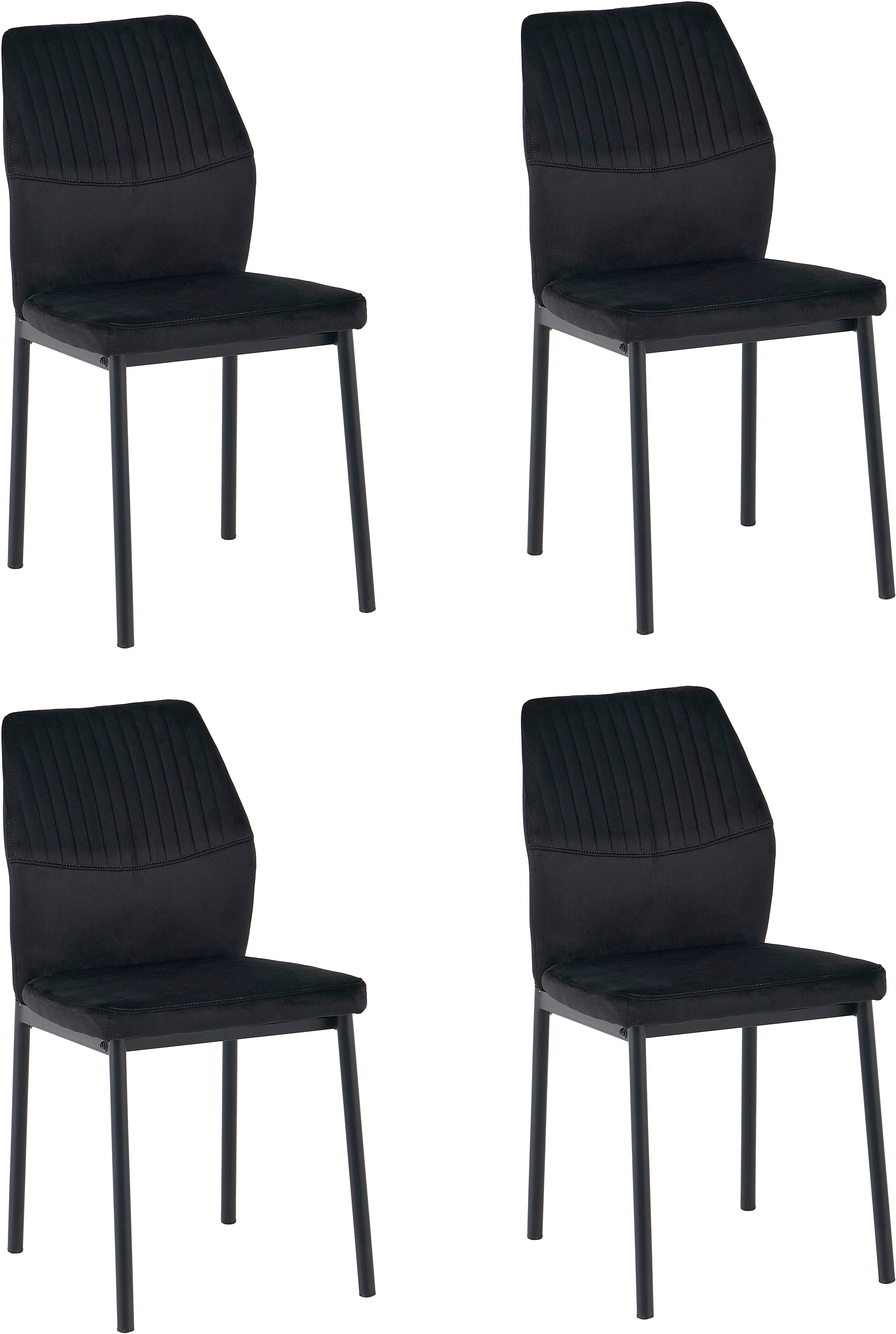 OTTO home Esszimmerstuhl Nora (Set, 4 St), moderne Samtstühle mit Kontrastnähten und schwarzem Metallgestell