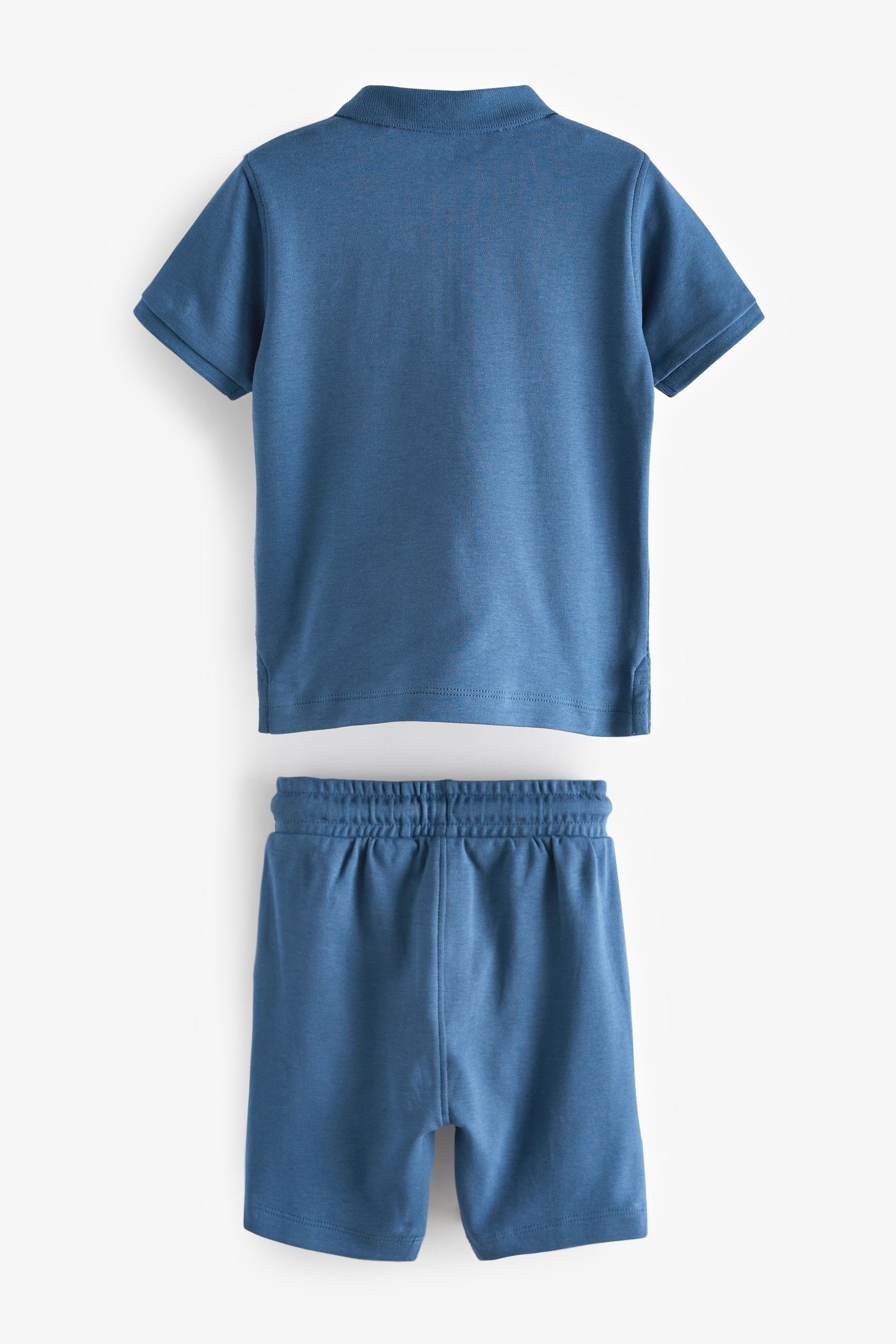 Shirt Polohemd (2-tlg) und Set Reißverschluss Shorts Shorts Blue mit & im Next