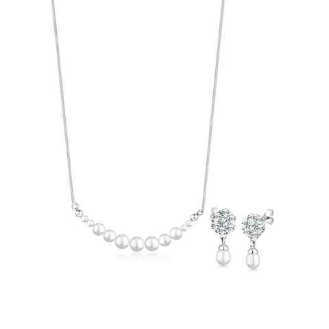 Elli Premium Schmuckset Perle Kristalle 925 Silber