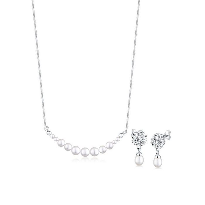 Elli Premium Schmuckset Perle Kristalle 925 Silber Perle