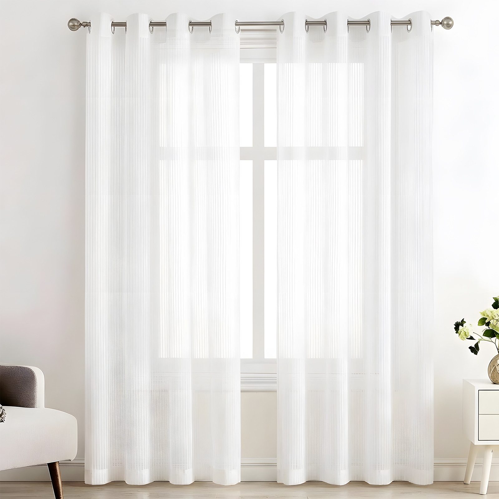 BlingBin Gardine 2er-Set Voile Vorhänge mit Ösen (4 cm) (2 St), Ösen, halbtransparent, Voile, für Schlafzimmer Wohnzimmer, Weiß, H 245 x B140cm