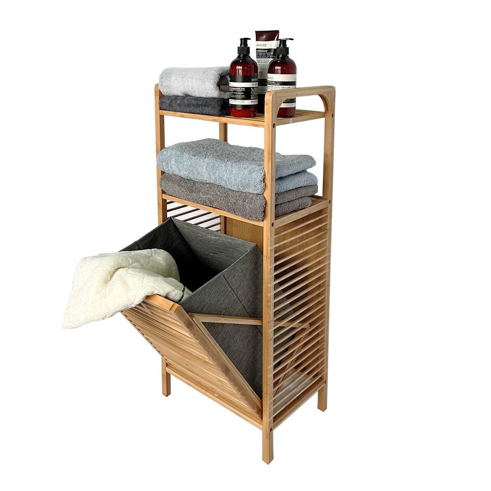 Faltbarem 2 Ablagen Bambusrahmen mit Leicht Innovativer Badschrank zu Badregal Bambus, Badaccessoires, Wäschekorb, Wäschesammler, für Badezimmerregal (einstellen, Wäschekorb Wäschekorb+Bambusständer), Abnehmbar, HAUOO mit Abnehmbarem für aus Badezimmer Schlafzimmer mit bewegen,