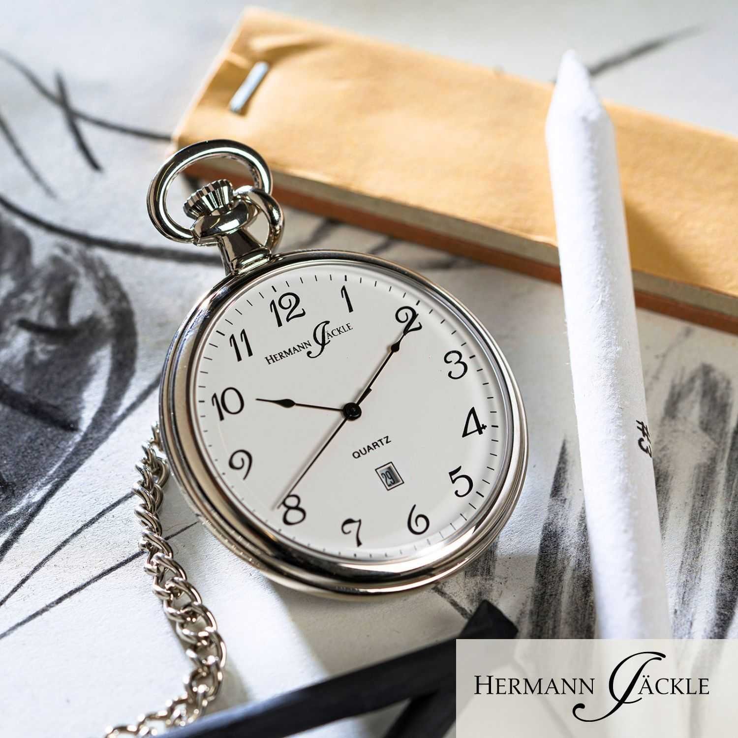 Hermann Jäckle Taschenuhr "Konstanz II" Quarzwerk, 47 mm, Mineralglas, mit Kette & Reiseetui, – Elegante Herrenuhr im klassischen Stil – Bild 4 von 5