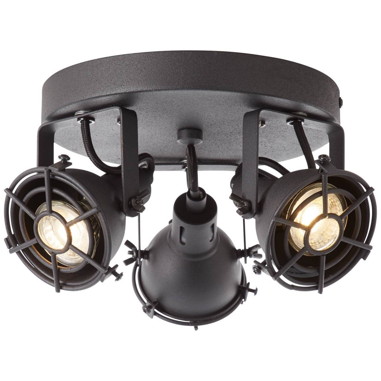 Brilliant Deckenleuchte Jesper, 3000K, Lampe Jesper LED Spotrondell 3flg schwarz korund 3x LED-PAR51, GU10 | Deckenstrahler