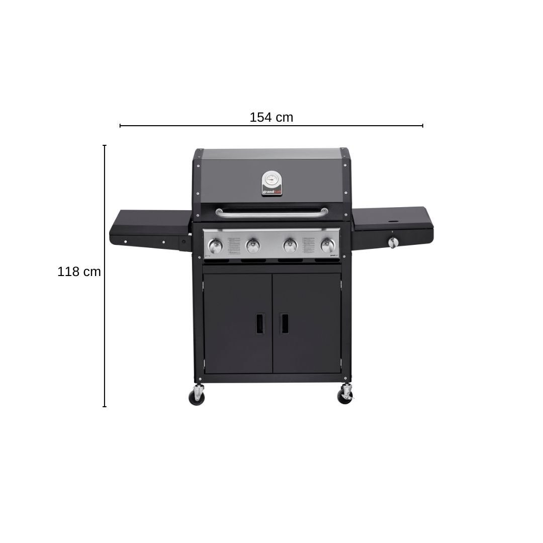 GrandHall Gasgrill Gasgrill Grandhall Xenon 4B Black 14,5 kW Grill Outdoor Gartenkamin