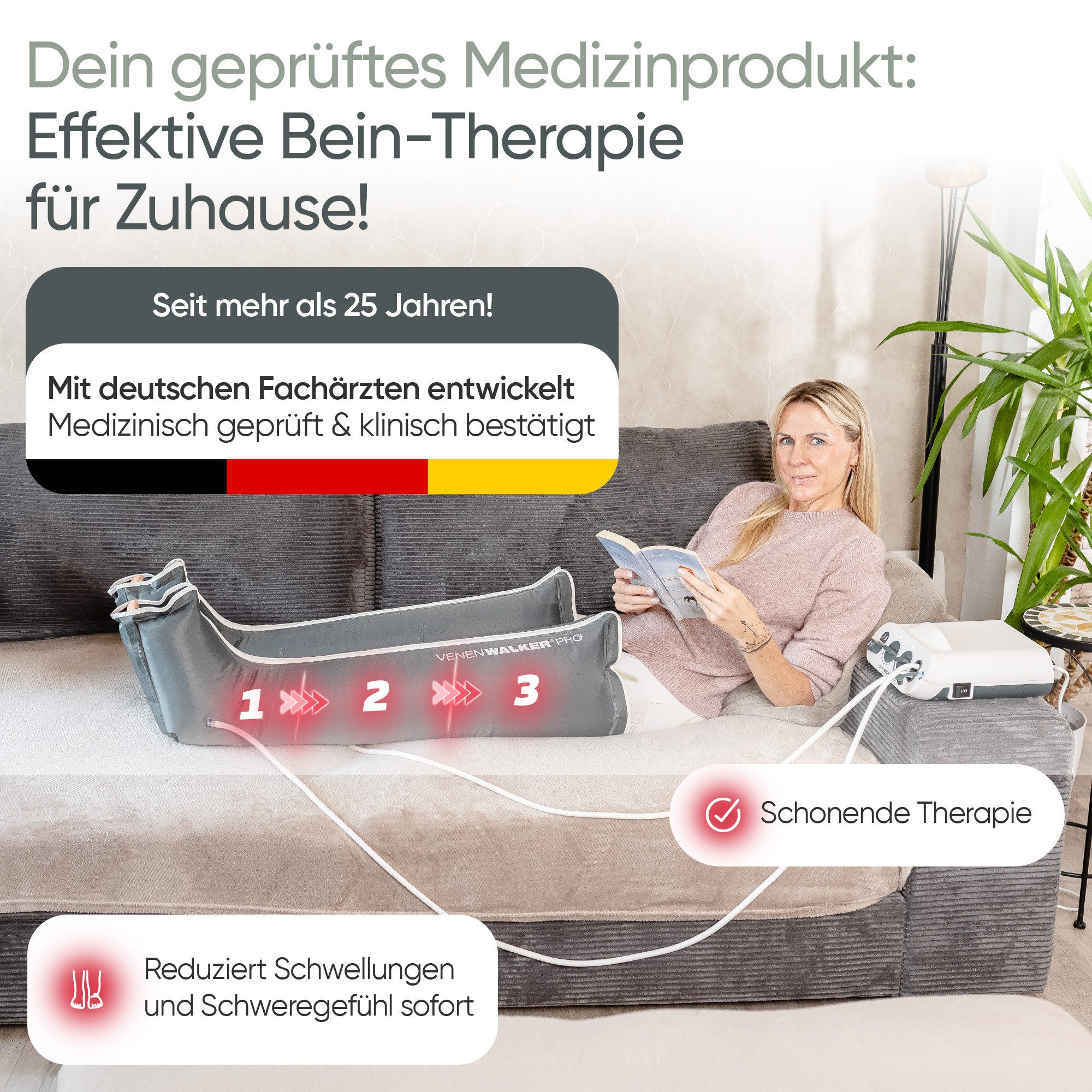 VenenWalker Venentrainer VenenWalkerPro2 Venen-Therapiegerät zur Lymphdrainage, mit professioneller Wechseldrucktechnik & innenliegenden Kammern