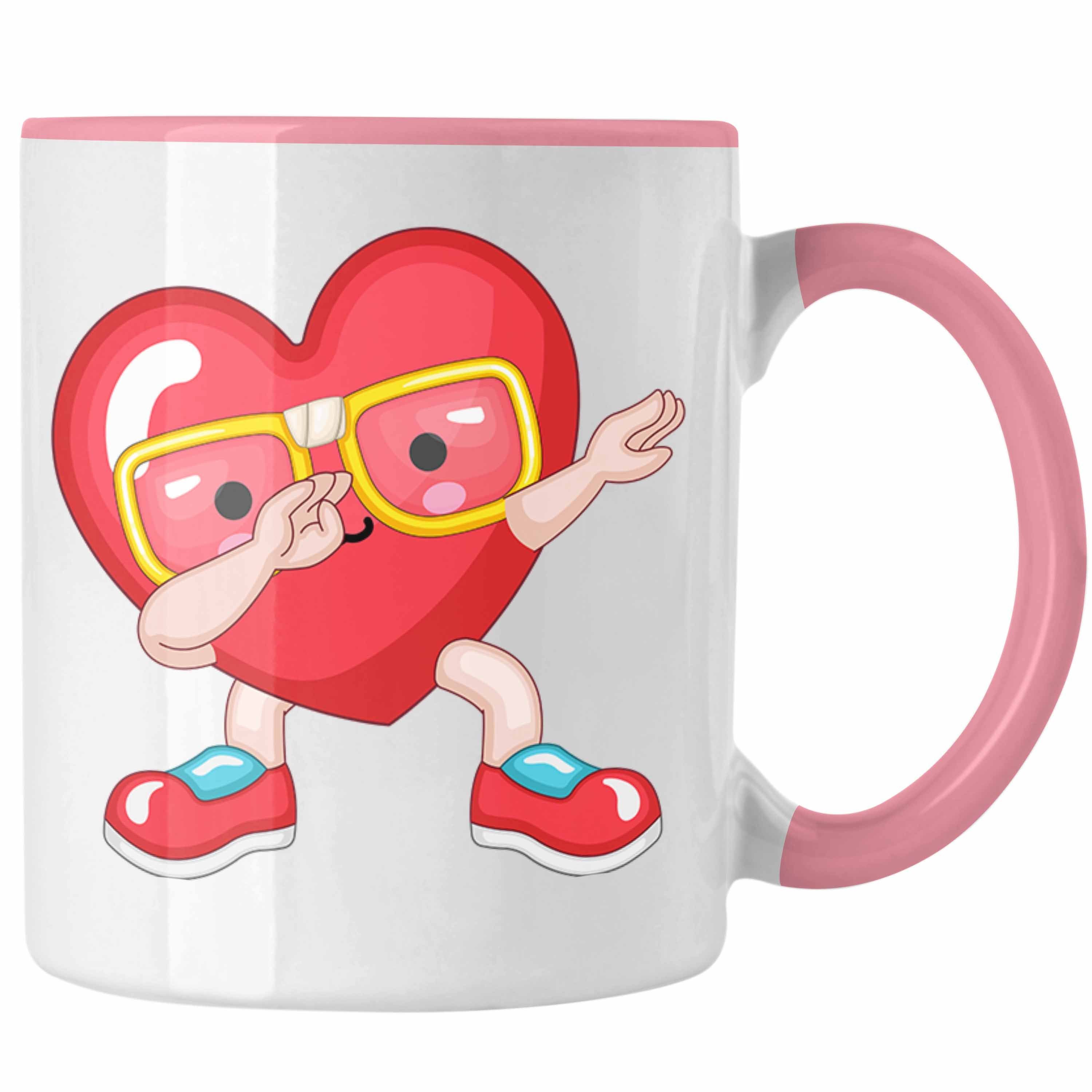 Trendation Tasse Tasse mit Herz-Grafik Romantisches Geschenk für Freundin Freund zum Va Rosa