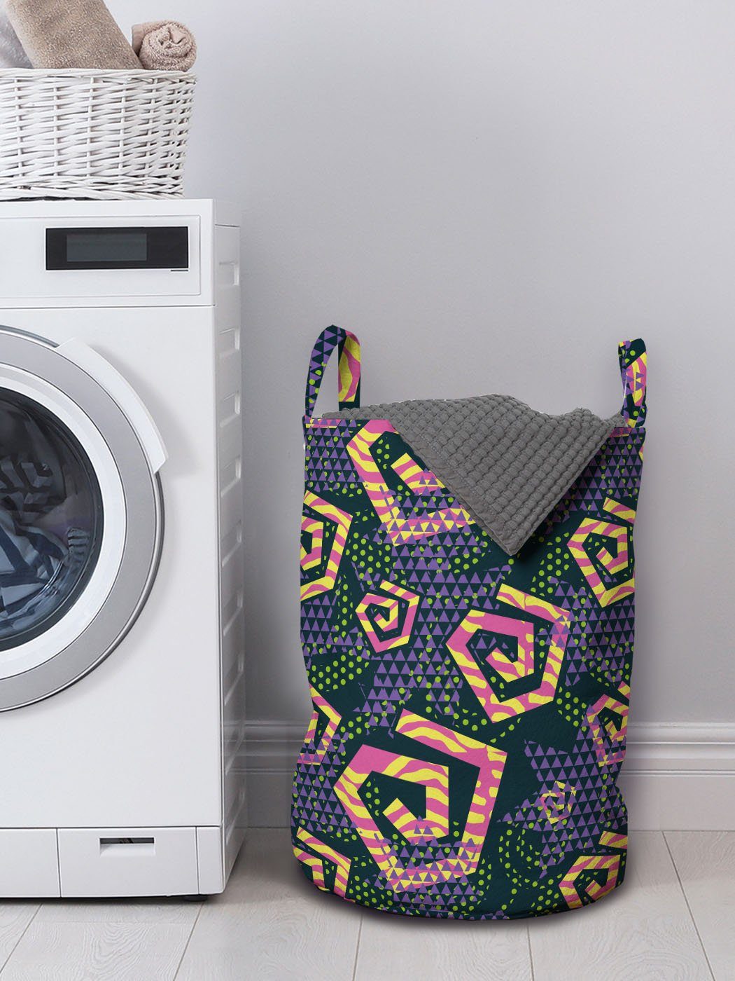 Kordelzugverschluss Edgy Waschsalons, Wäschesäckchen mit Griffen Abakuhaus Spirals Wäschekorb Art Pop Kreative für Retro