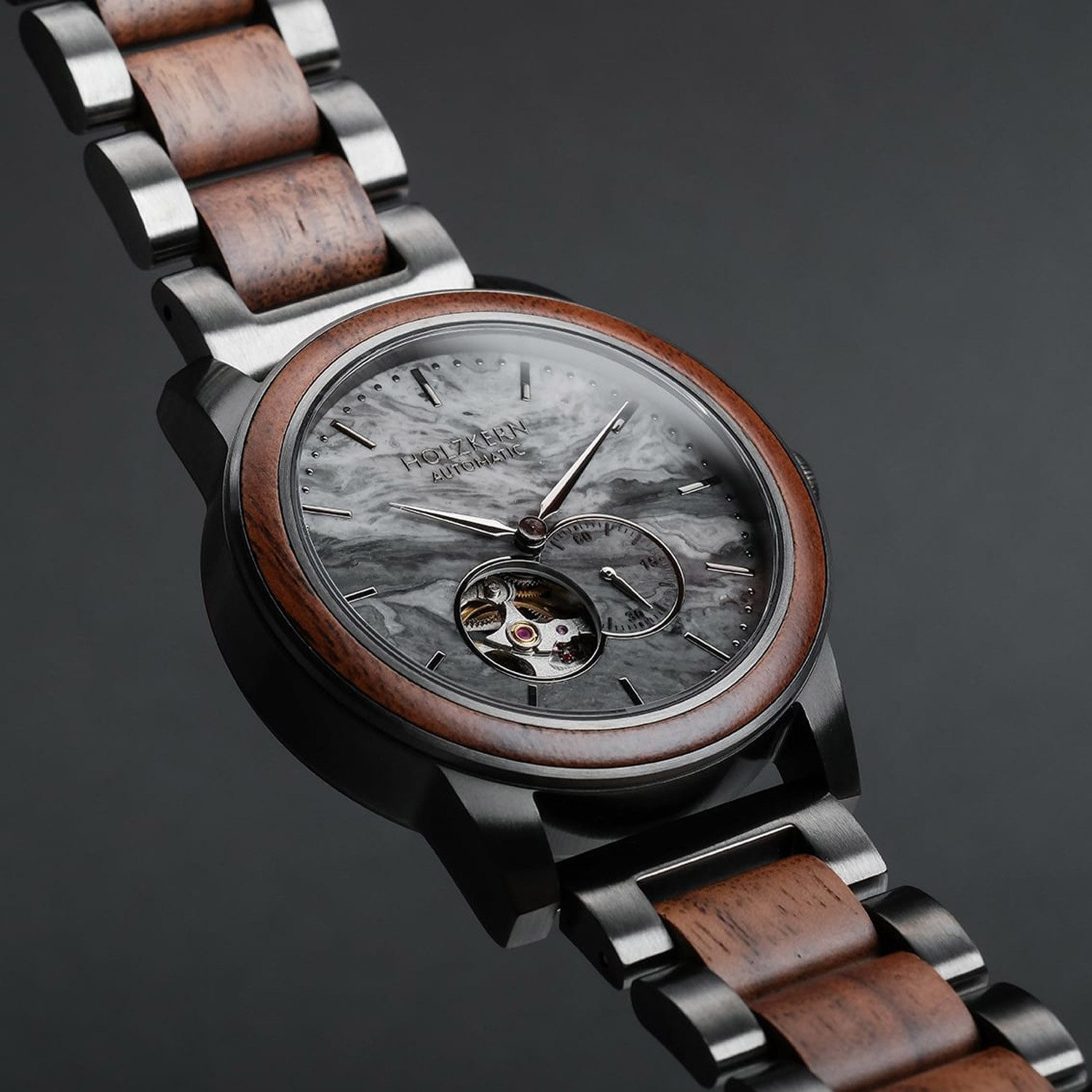 Holzkern Automatikuhr Automatik Chicago Walnuss/Marmor