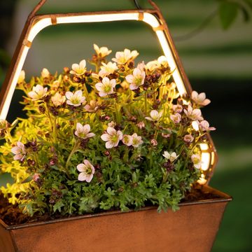 Spetebo Blumentopf Solar Blumenampel beleuchtet Rost Optik - HEXAGON (einteilig, 1 St., Pflanzschale mit Solar Licht), Rostoptik Blumentopf Hängeleuchte