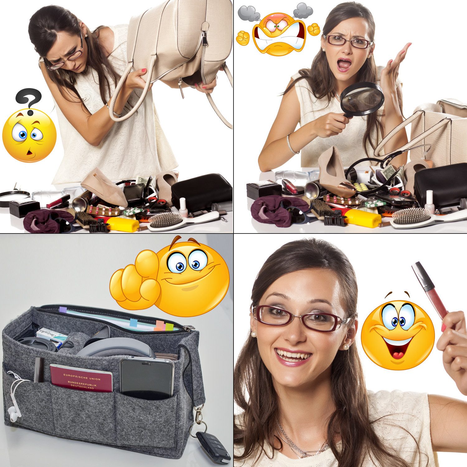 DuneDesign Taschenorganizer L - Filz Handtaschenorganizer mit Fächern für Handtasche und Rucksack, 30 x 12 x 17 cm Taschen Organizer - Innentasche für Damen Han – Bild 5 von 5