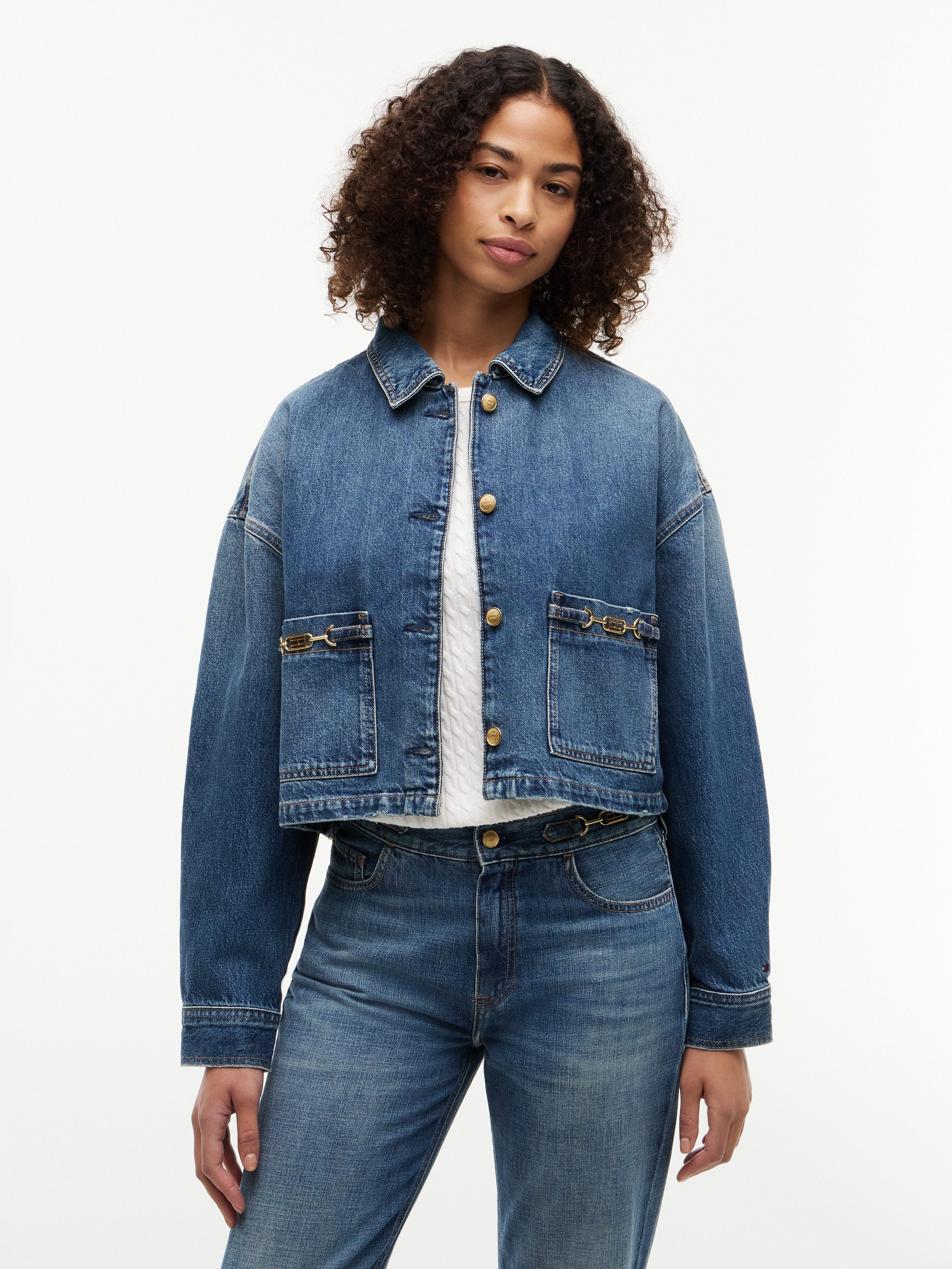 Tommy Hilfiger Jeansjacke CROPPED JACKET CAM MID aus Baumwolle, verkürzte Form