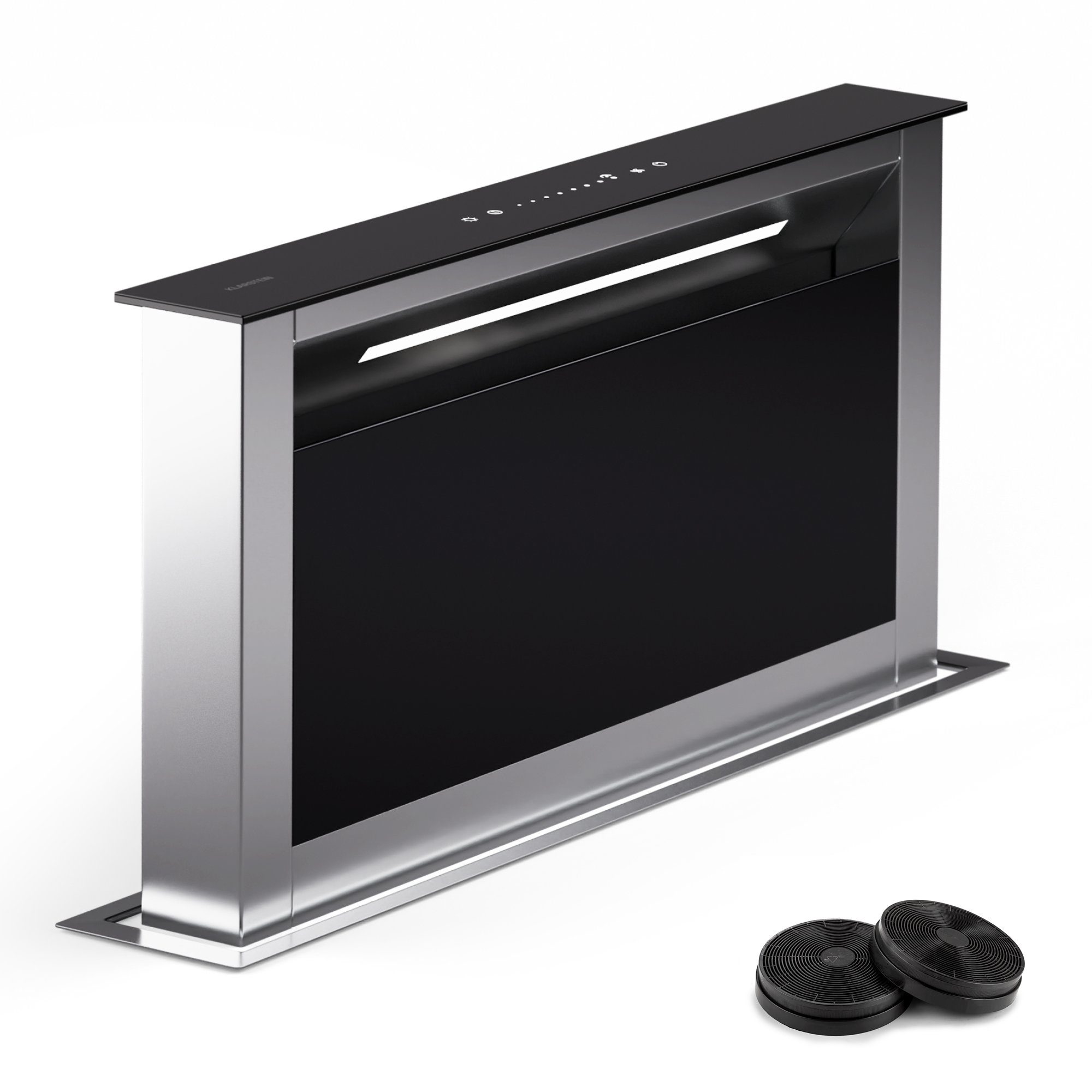 Klarstein Deckenhaube Serie CGCH3-Ro.Fl.Slim-60B, Dunstabzugshaube Slim Umluft Abluft LED Touch Edelstahl