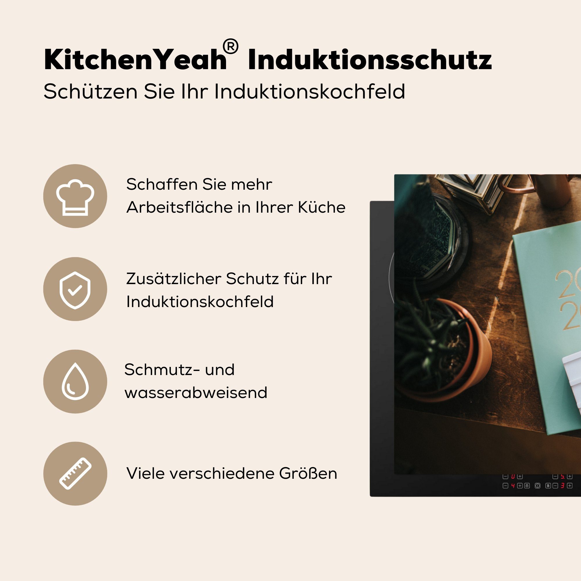 neues dem Jahr, küche, cm, "Frohes tlg), Ceranfeldabdeckung Induktionskochfeld die MuchoWow Agenda Schutz (1 für Text mit 81x52 Vinyl, Herdblende-/Abdeckplatte