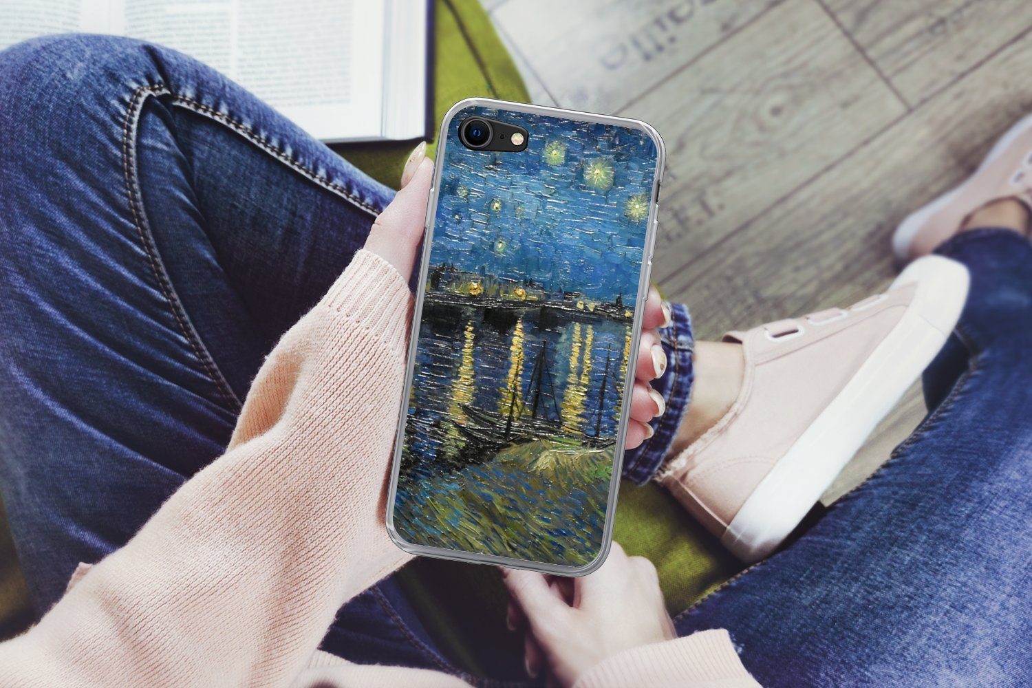 MuchoWow Handyhülle für Apple iPhone 8 Sternennacht über der Rhone - Van Gogh - Kunst, Smartphone-Bumper, Print, Handy Schutzhülle Dünn