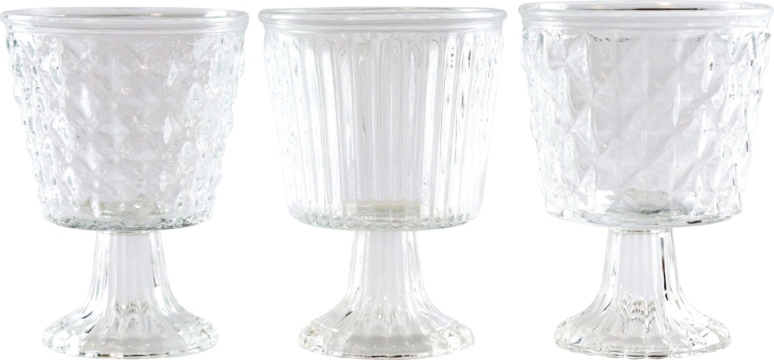 FURNARO Kerzenhalter (3-tlg), mit verschiedenen Schliffdekor aus Glas 11,5x11,5x16 cm