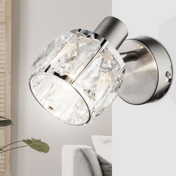 etc-shop Wandleuchte, Leuchtmittel nicht inklusive, Wandleuchte Glaskristalle Schalter Wohnzimmer Chrom Innen Beleuchtung