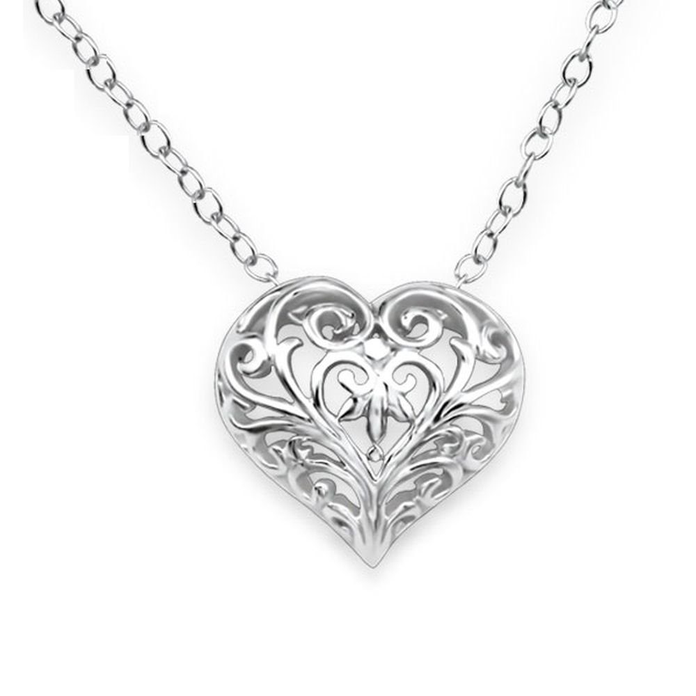 BUNGSA Ketten-Set Kette Herz Ornamente aus 925 Silber Damen (1-tlg), Halskette Necklace
