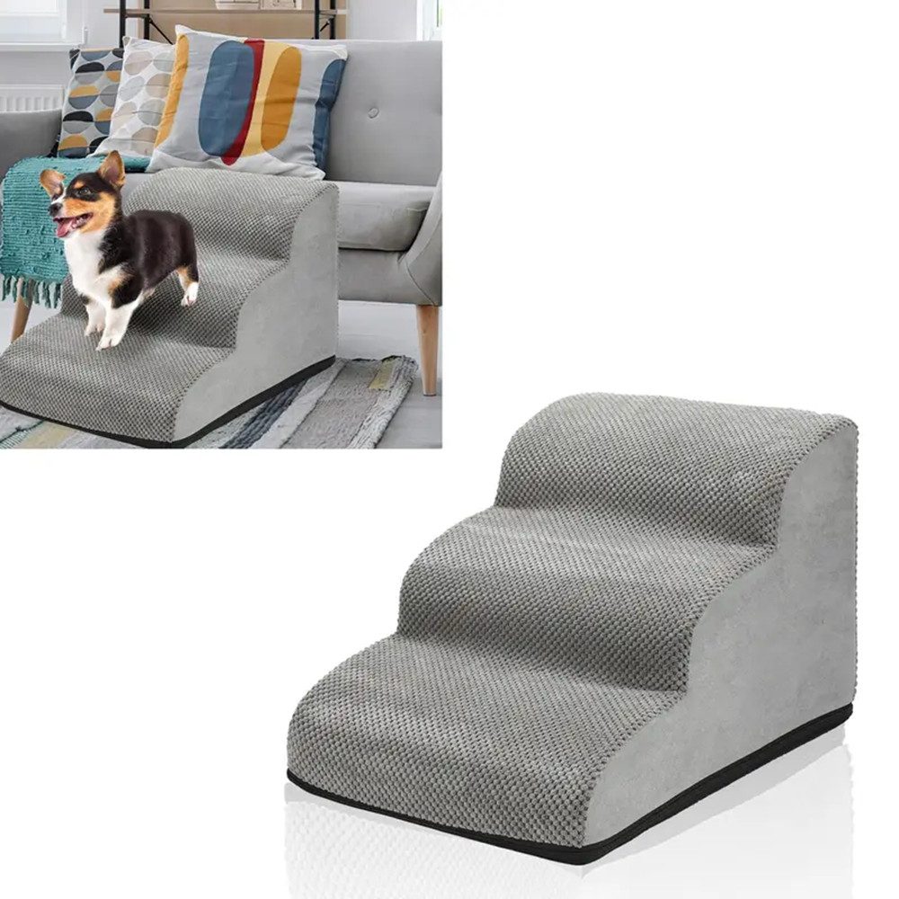 AKKEE Hunderampe Hundetreppe Einstieghilfe Katzentreppe Haustiertreppe kleine Größe (mit Abnehmbarem, Waschbarem Bezug und Rutschfestem Boden), 3 Stufen Wasserdicht Haustiertreppe