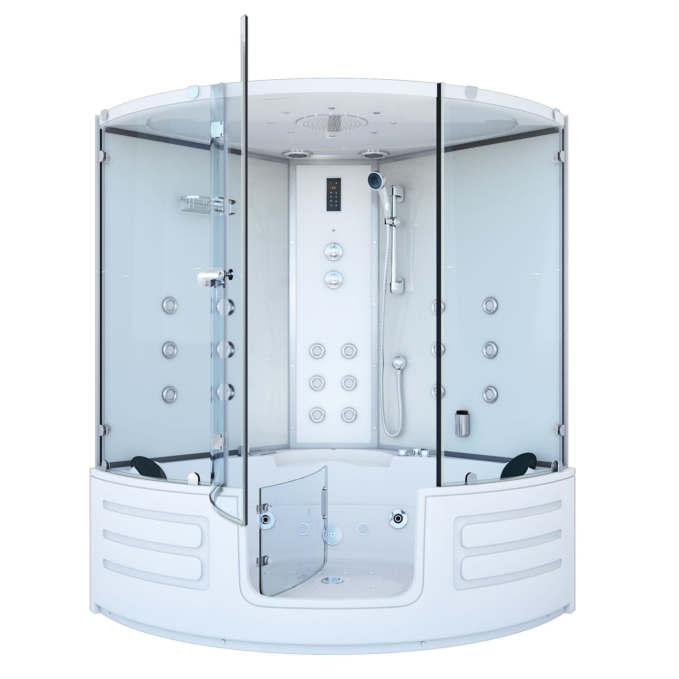AcquaVapore Grossraumdusche Dampfdusche Whirlpool Duschkabine K70-WS-EH-ALL, Sicherheitsglas ESG, Eingebaute Lautsprecher, Gehärtetes Glas, Integrierte Massagedüsen, Li