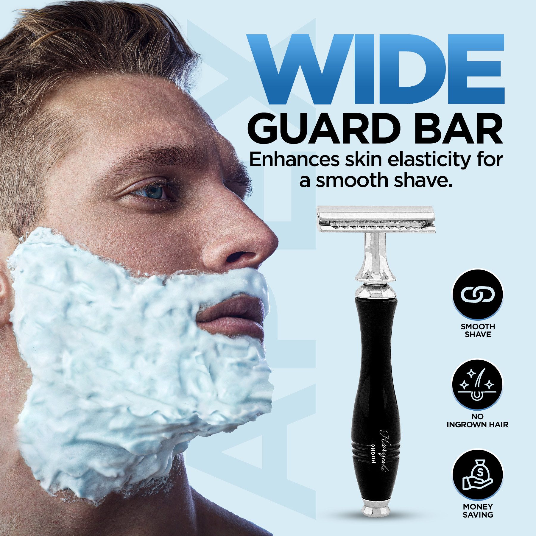 Haryali London Nassrasierer De Rasierhobel für Unisex, rutschfester Metallgriff, schwarz, Pack, Rutschfester, verstellbarer Nassrasierer aus hochwertigem Metall, Abwaschbarer, rutschfester, glänzender Metallgriff, Rasurerlebnis