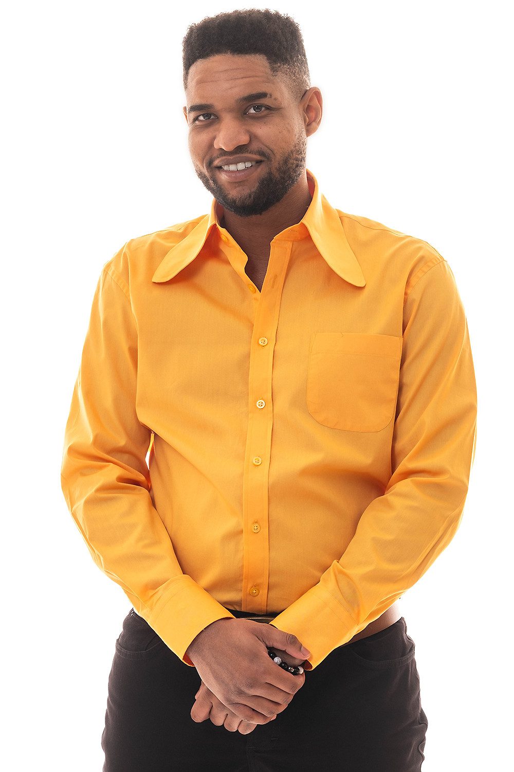 Comycom Langarmhemd Herren 70er mit Dackelohrkragen in gelb