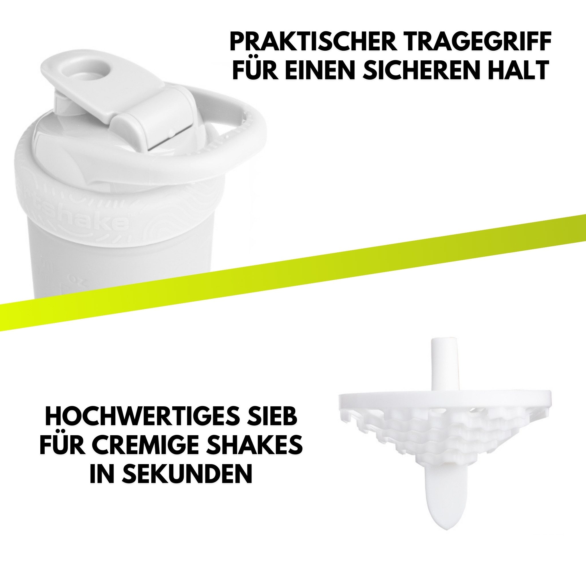 GYMSHAKER Protein Shaker Edelstahl Trinkflasche für Fitness, Sport, Bodybuilding & Muskelaufbau, Edelstahl, (Packung, Shaker aus rostfreiem Edelstahl mit Sieb und weichen Silikonboden), Wabenstruktur-Sieb für cremige Protein Shakes
