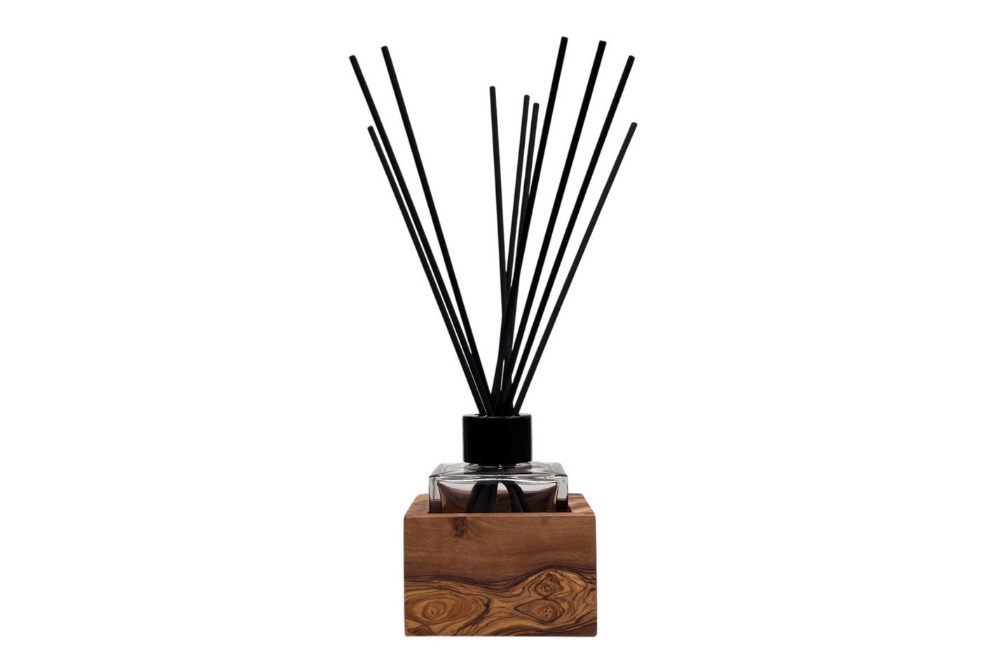 medina mood Raumduft RelaxaViva Edge Black Raumduft Set Glas Olivenholz Diffuser ohne Duft (1-St), Dekorativer Aroma Stäbchenhalter im modernen Design