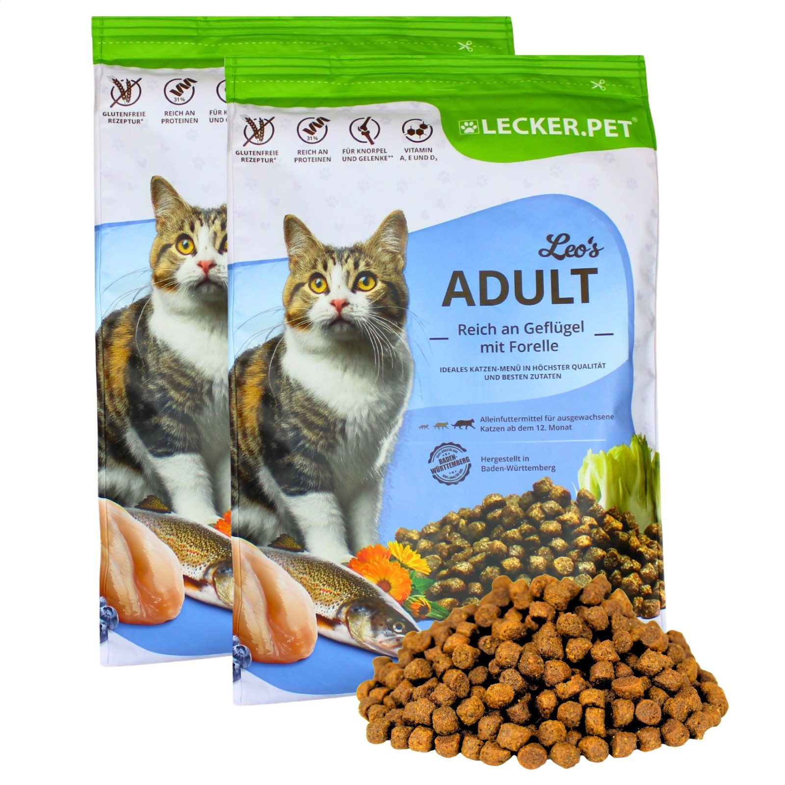 Lecker.Pet 5 kg Lecker.Pet® Leo's Adult Geflügel & Forelle Trockenfutter Geflügel, Trockenfutter für: Katze