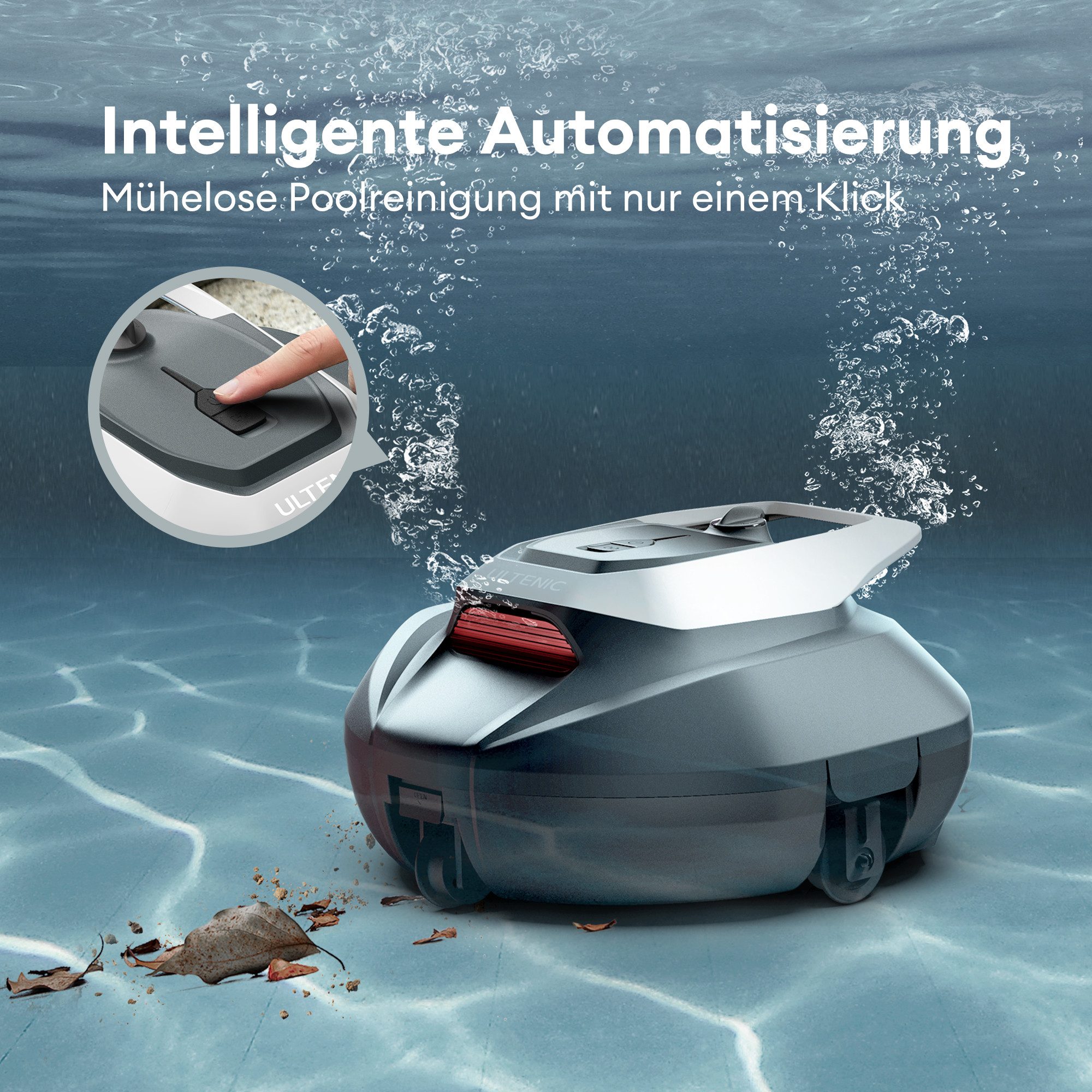 Ultenic Poolroboter Ultenic Poolroboter, 90 Minuten,2.5L Behälter,Selbstparker, 5200mAh,2 Bürstenlose Motoren,Automatische Reinigung
