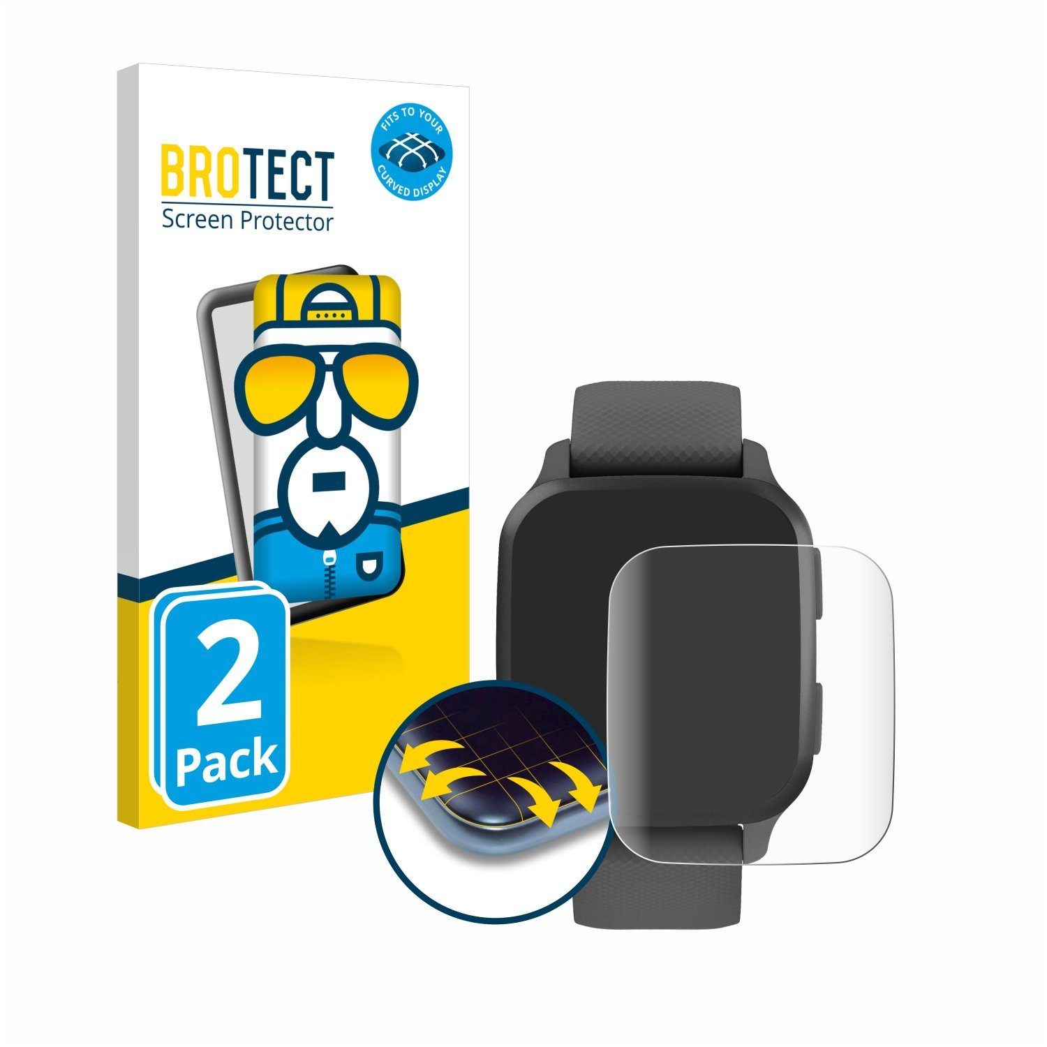 BROTECT Displayschutzfolie Fullscreen Schutzfolie für Garmin Venu Sq 2, 2 Stück, Displayschutz Folie Fullcover Klar Transparent